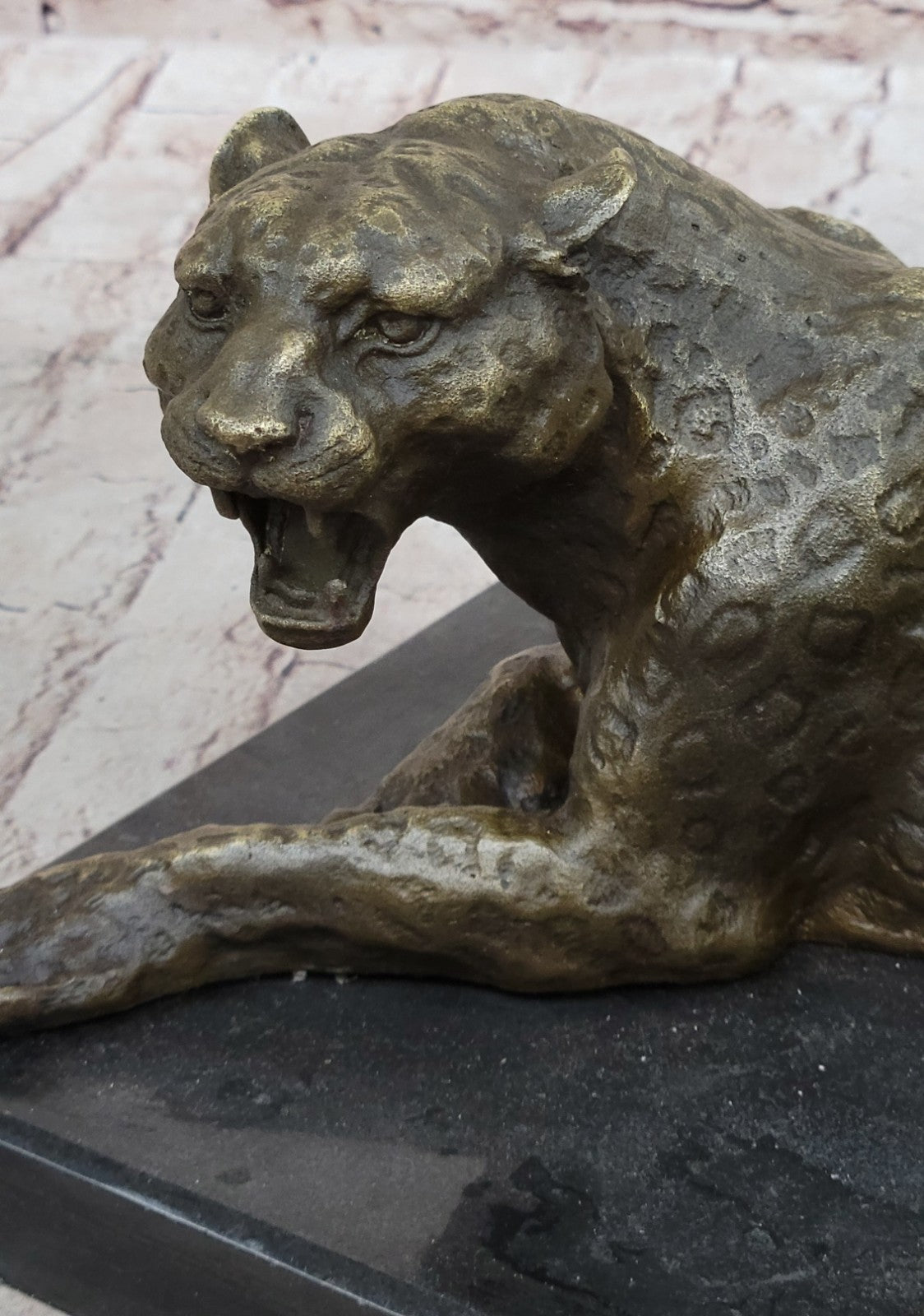 ART DECO SOLID BRONZE CHEETAH STATUE BIG CAT LEOPARD FELINE PANTHER LION JAGUAR