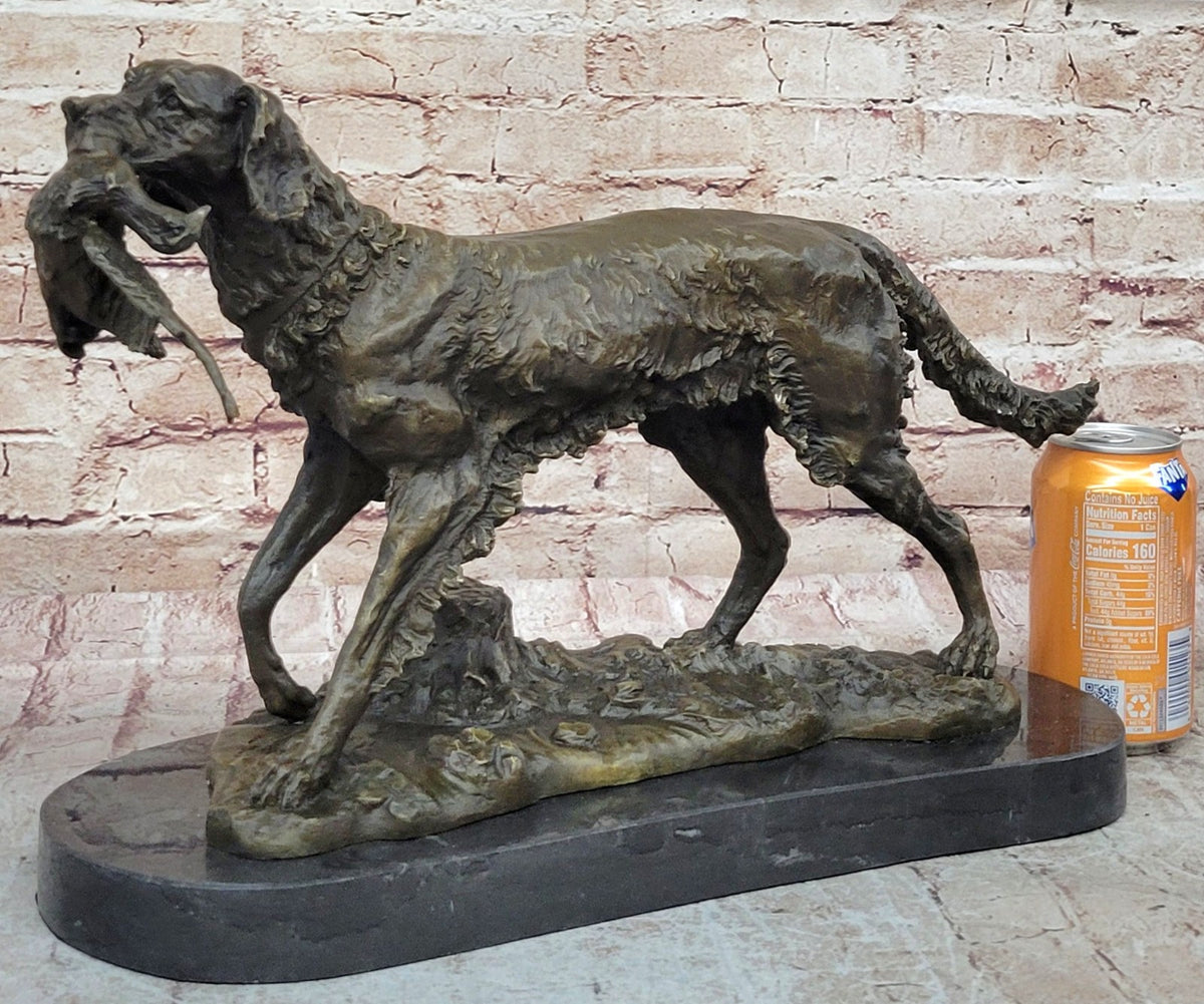 Hot Cast Handcrafted Golden Retriever Hunting Dog With Bird Bronze Sculpture