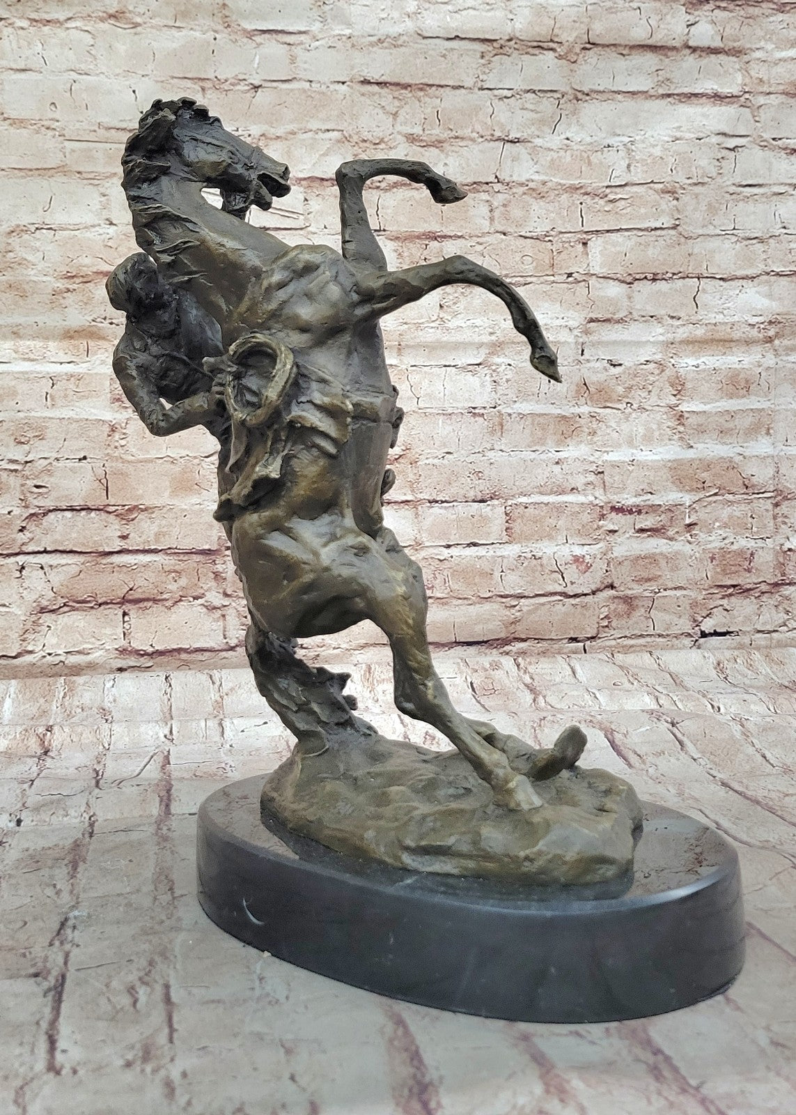 Rearing Thoroughbred Quarter Horse Rodeo Western Farm Art Bronze Marble Statue