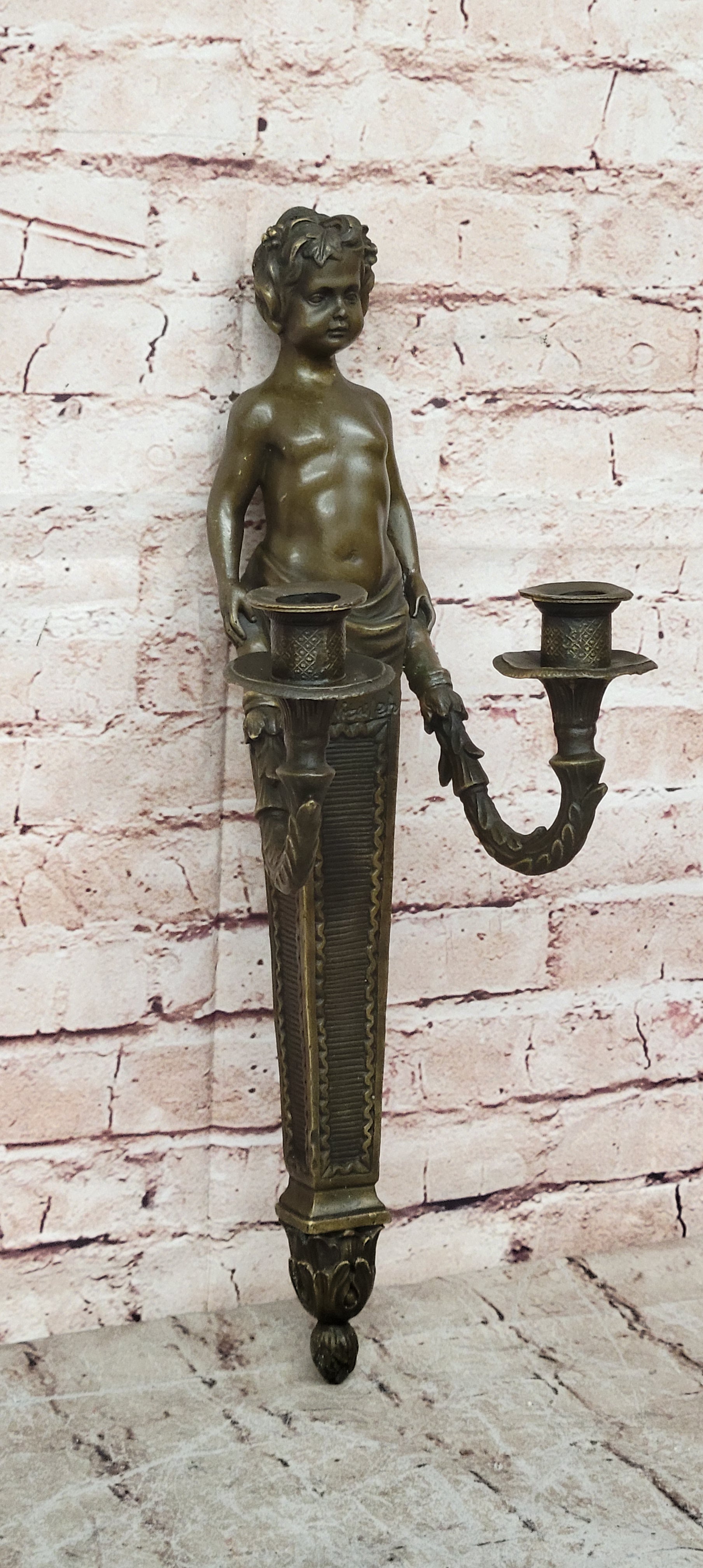 Nude Puti Angel Sconce Incense Burner Candelabra Art Bronze Gift Wall Mount Sale