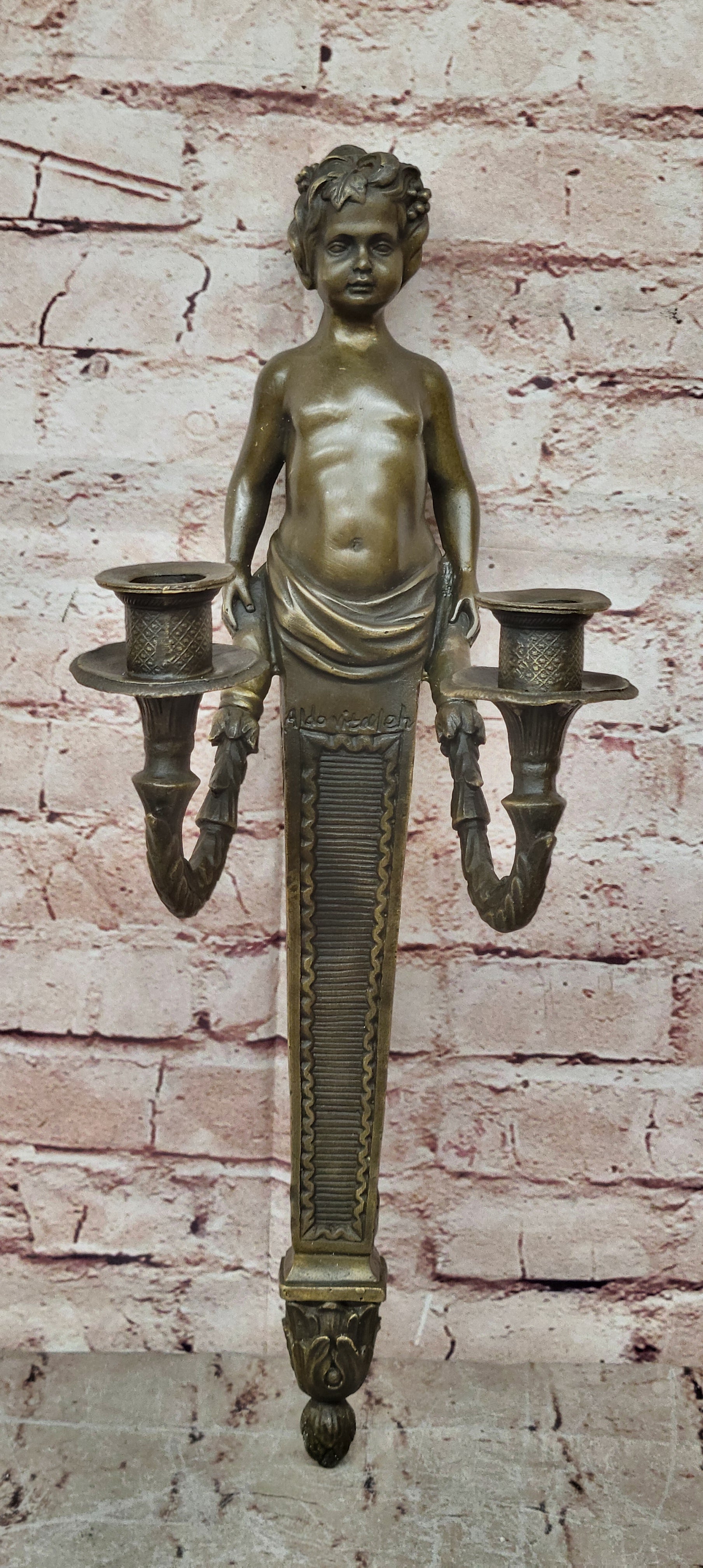 Nude Puti Angel Sconce Incense Burner Candelabra Art Bronze Gift Wall Mount