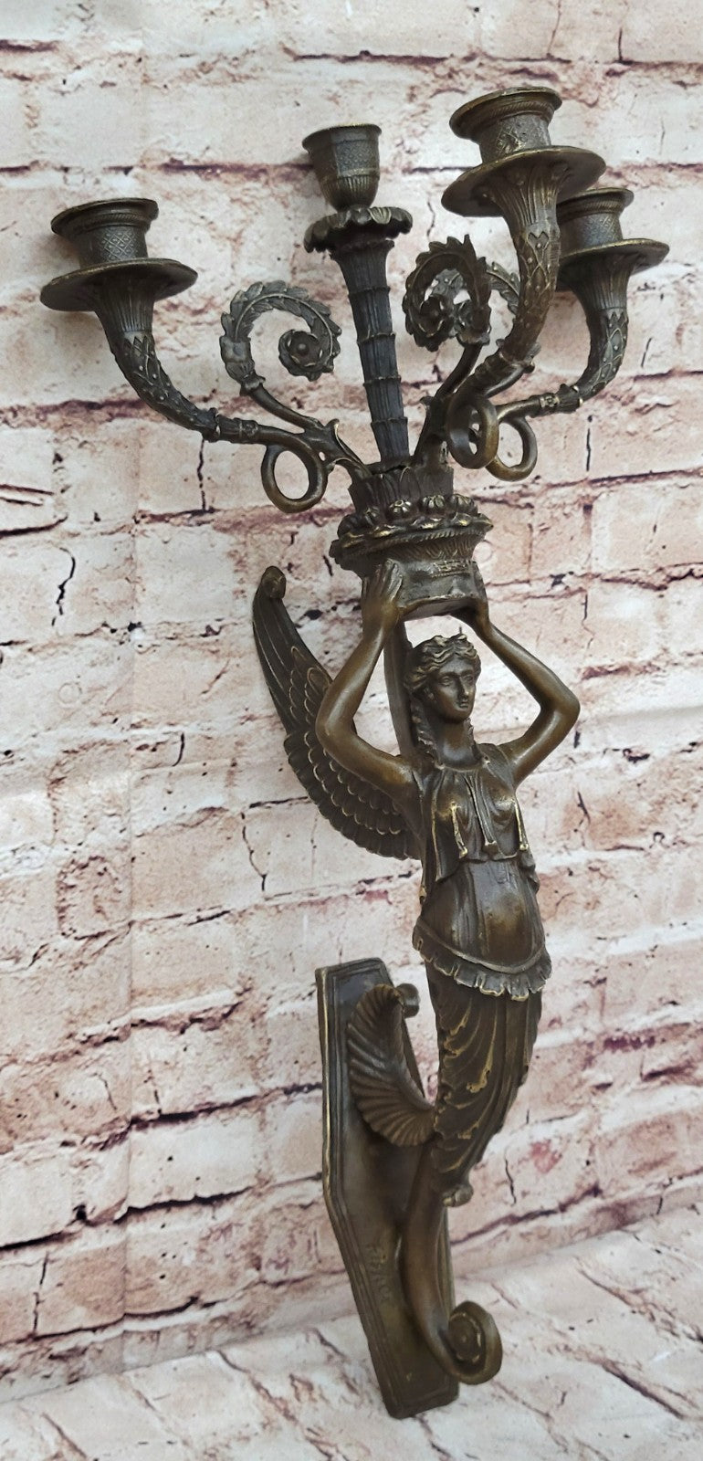 Art Deco Wall mount Sconce Angel Bronze Sculpture Classic Artwork Figurine Gift