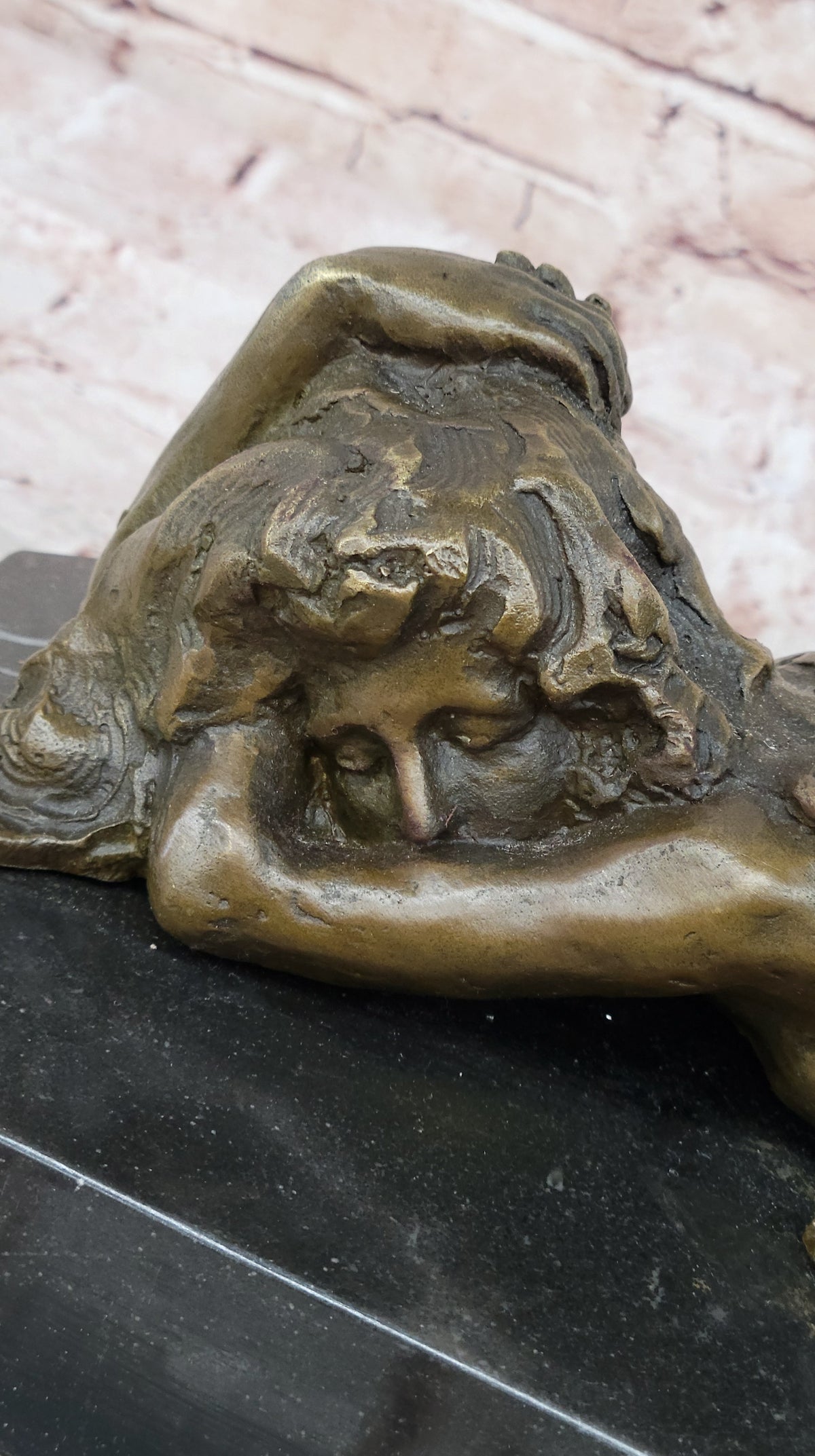 100% Hot Cast Bronze on Marble Base Nude Erotic Girl on Knees Lesbian Art Preiss