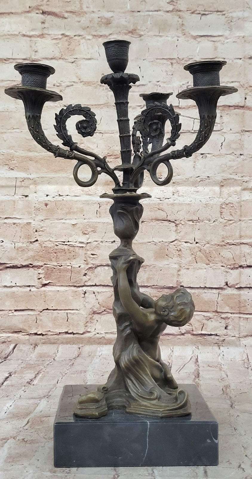 RARE EROTIC NUDE BOY BRONZE CANDLE HOLDER ART DECO FIGURINE HOME DECOR GIFT