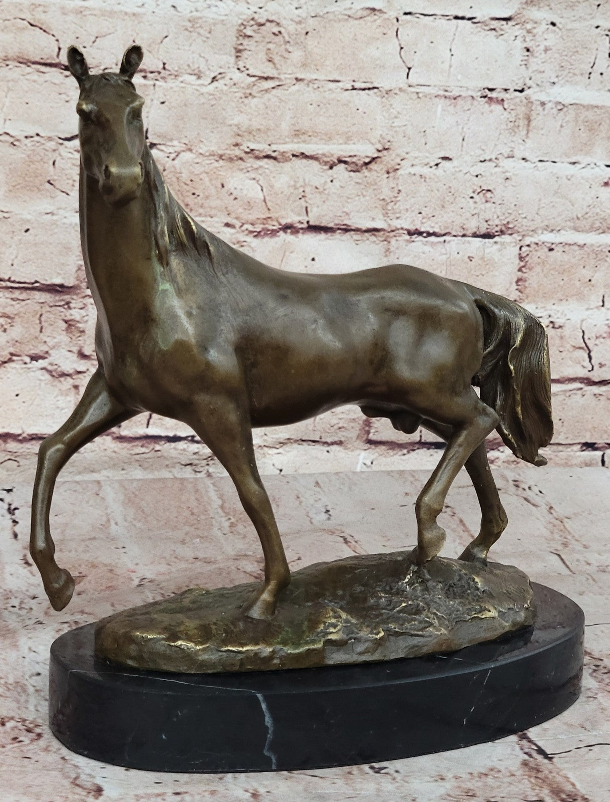 Art Deco Hot Cast Strong Stallion Racing Horse Bronze Sculpture Marble Figurine