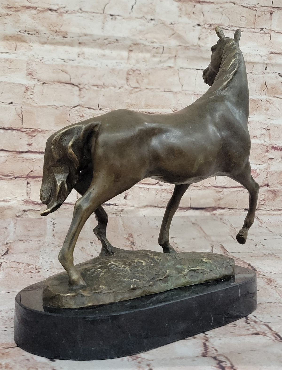 Art Deco Hot Cast Strong Stallion Racing Horse Bronze Sculpture Marble Figurine