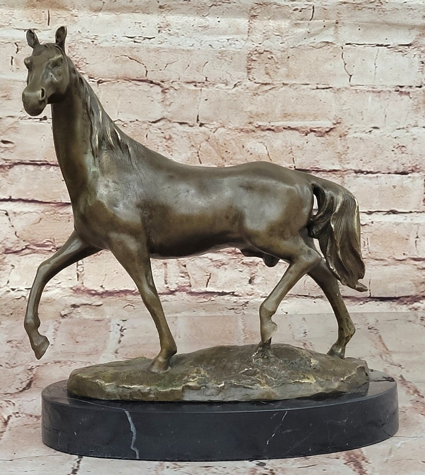 Art Deco Hot Cast Strong Stallion Racing Horse Bronze Sculpture Marble Figurine