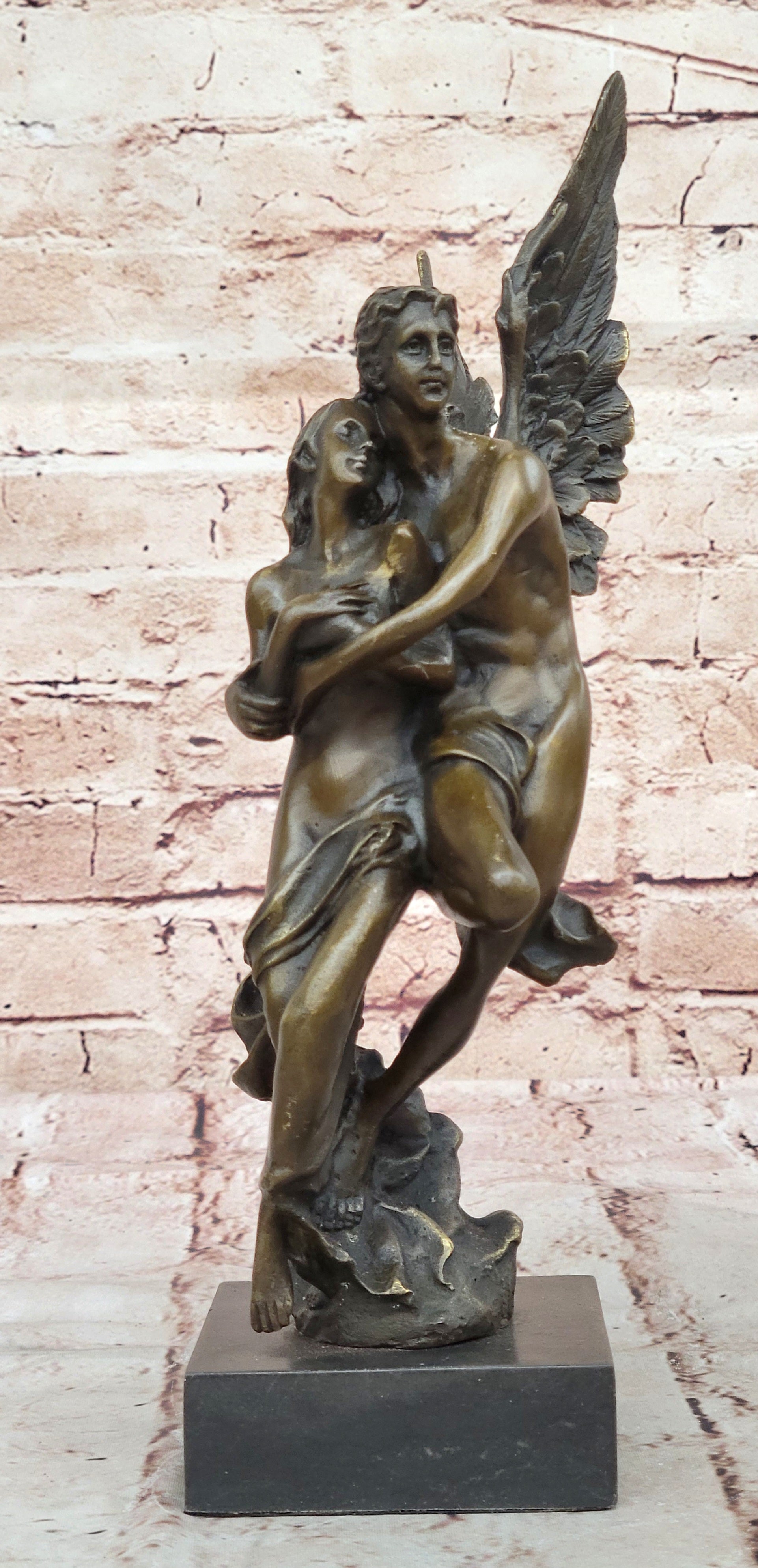 Signed Bronze Sculpture Statue of Cupid and Psyche Love Story Anniversary Gift