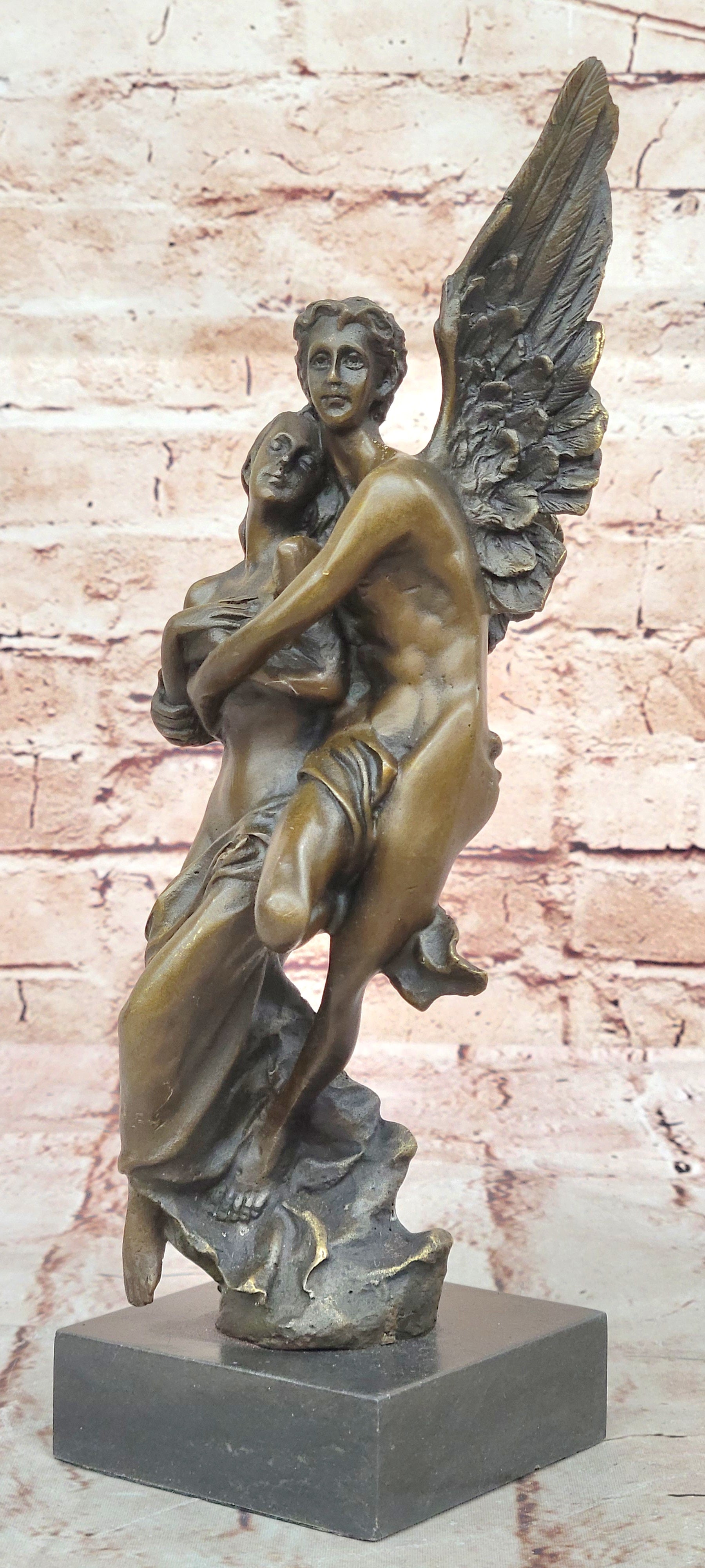 Signed Bronze Sculpture Statue of Cupid and Psyche Love Story Anniversary Gift