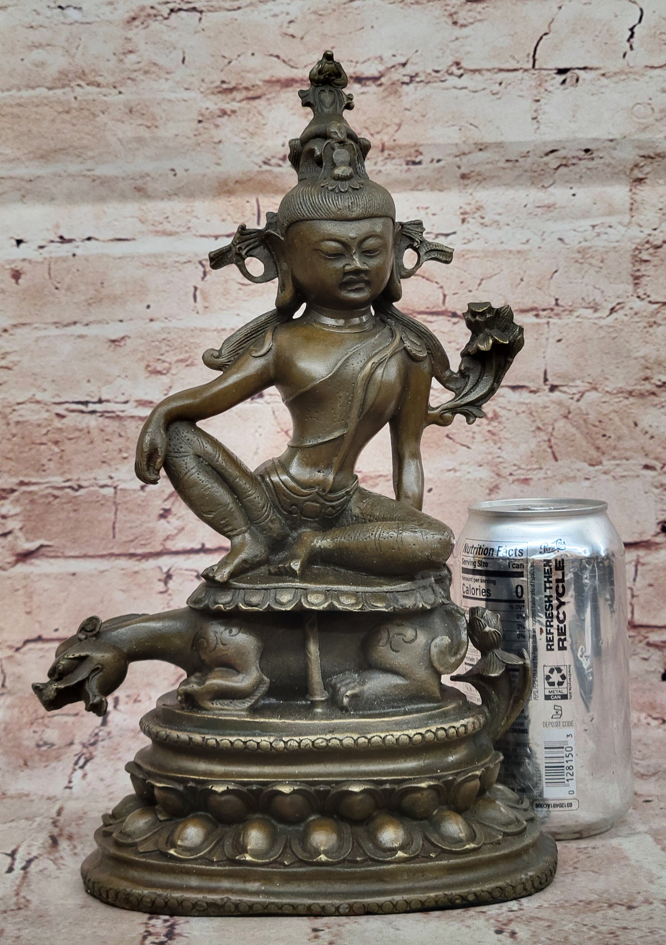 Signed Original Zhang buddhism kwan-yin Guan yin with Dragon Bronze Sculpture NR