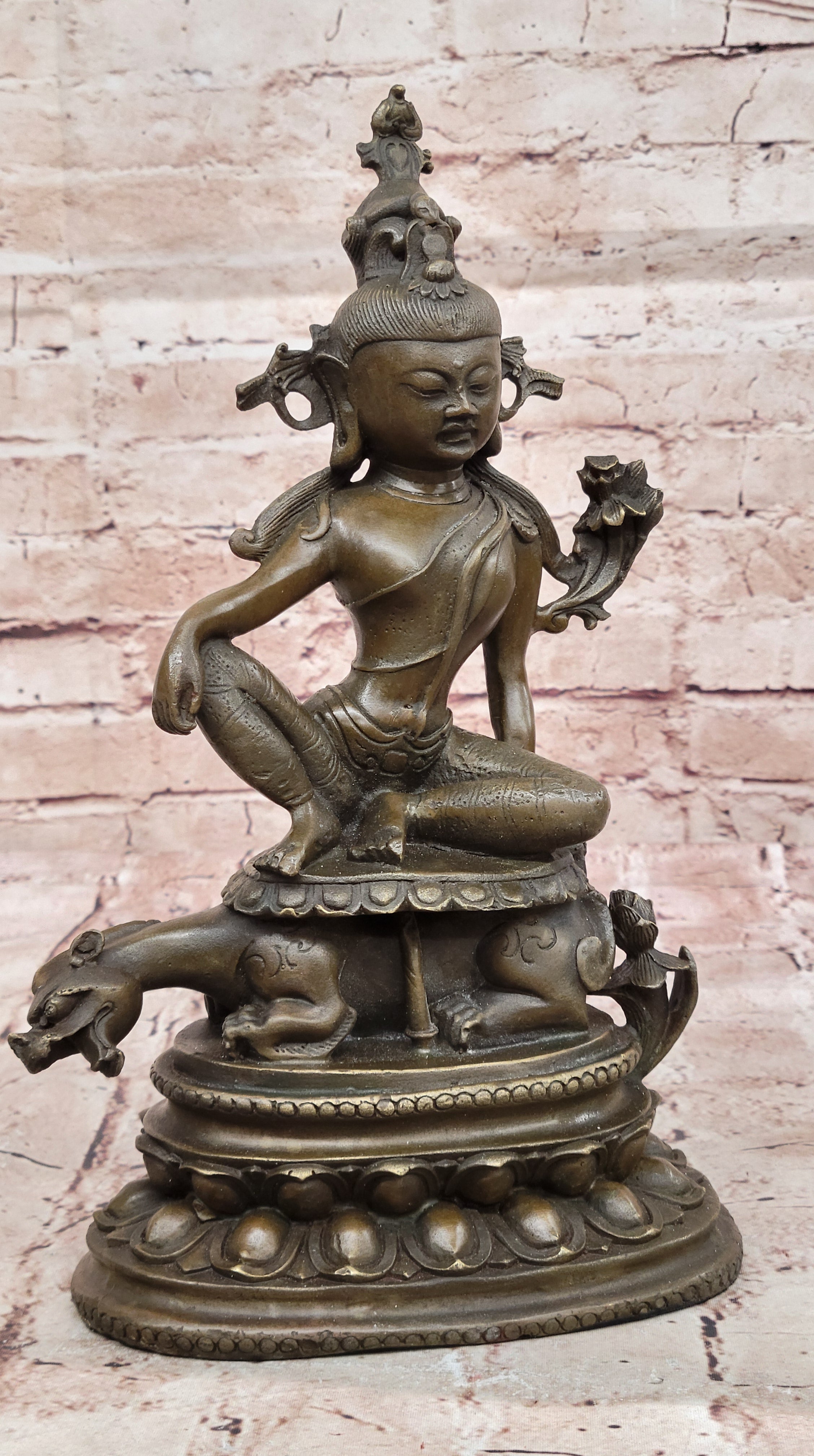 Signed Original Zhang buddhism kwan-yin Guan yin with Dragon Bronze Sculpture NR