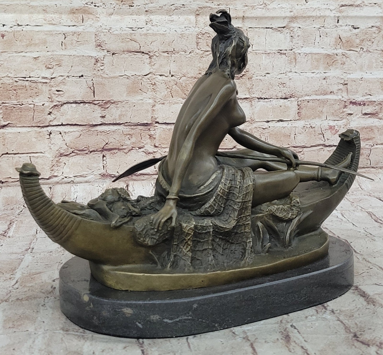 Handcrafted bronze sculpture Nude American Native Indian Marble Classic Elegant