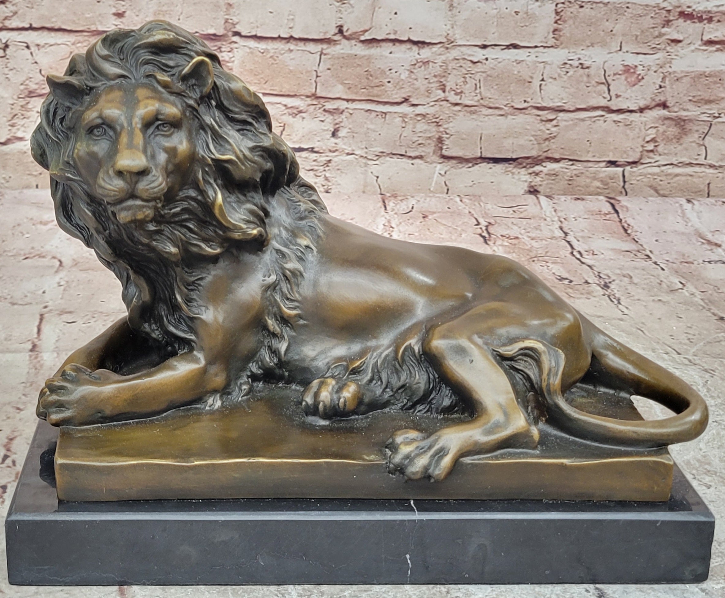 Rare Pure Bronze Sculpture Large Wild African Lion On Prowl Wildli Statue SALE