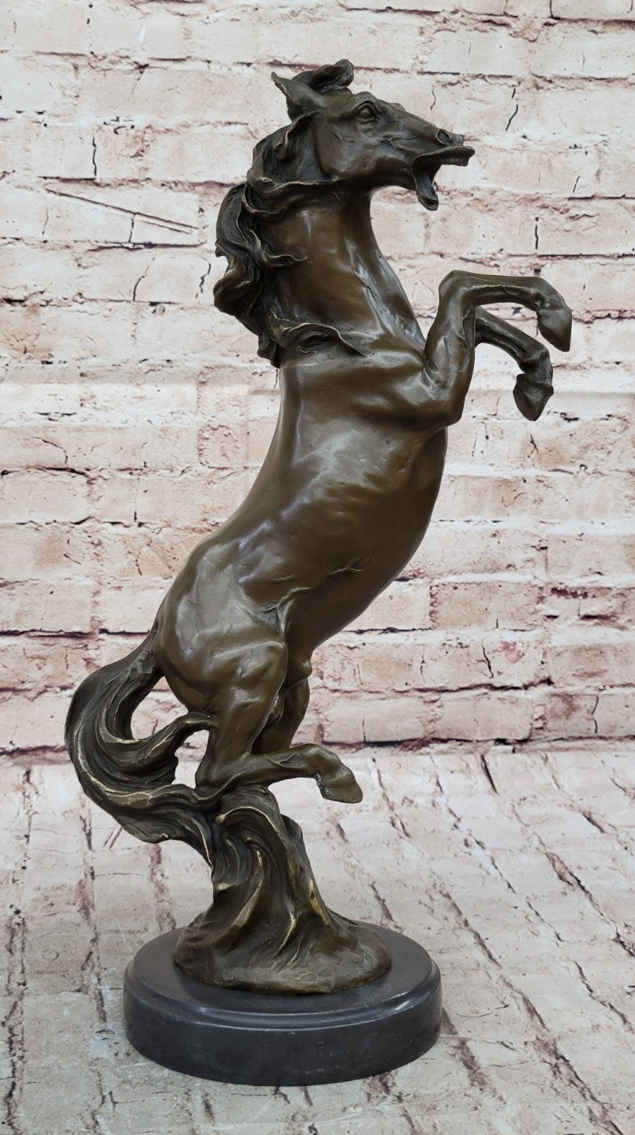 Rodeo Western Rearing Horse Farm Ranch Bronze Marble Statue Art Sculpture Gift