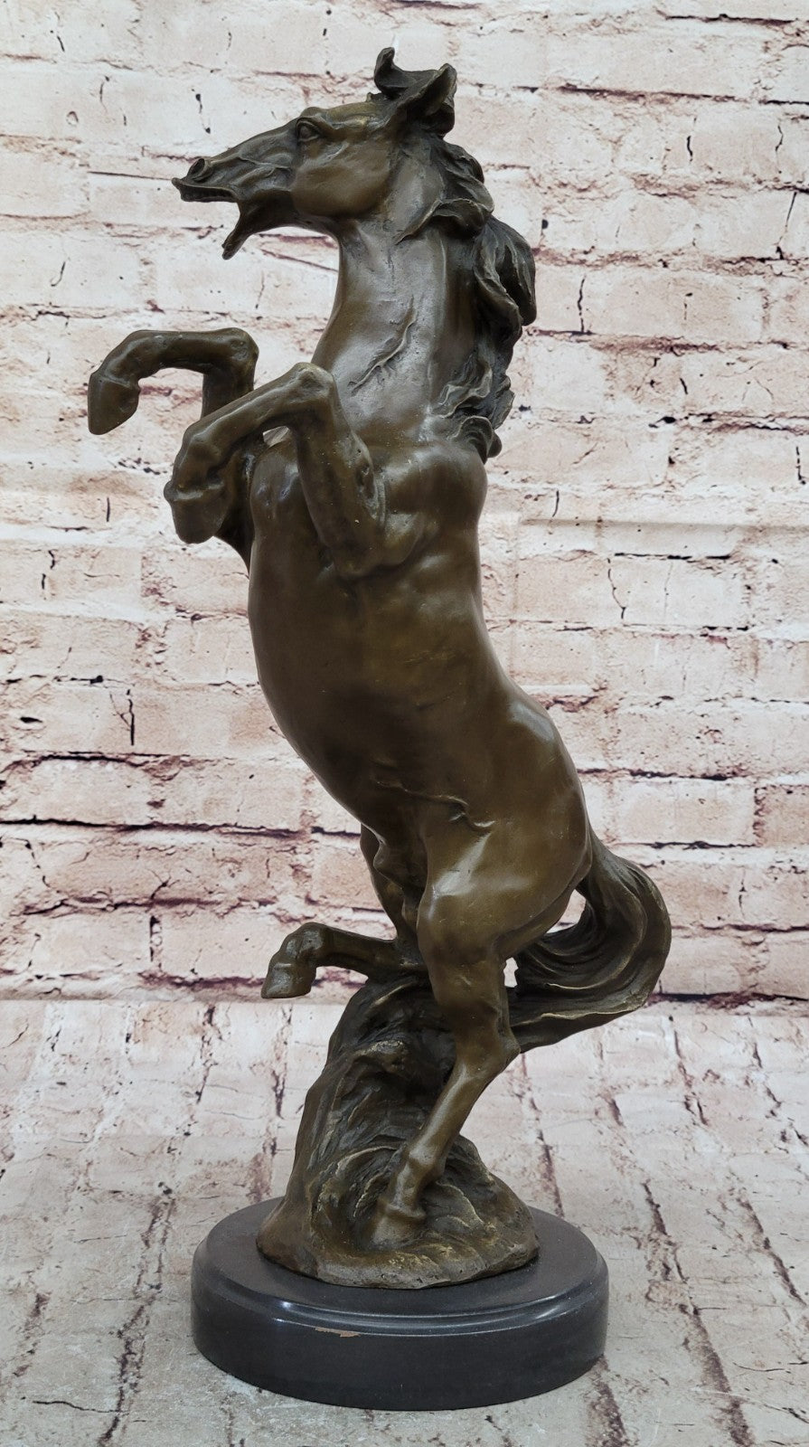 Rodeo Western Rearing Horse Farm Ranch Bronze Marble Statue Art Sculpture Gift