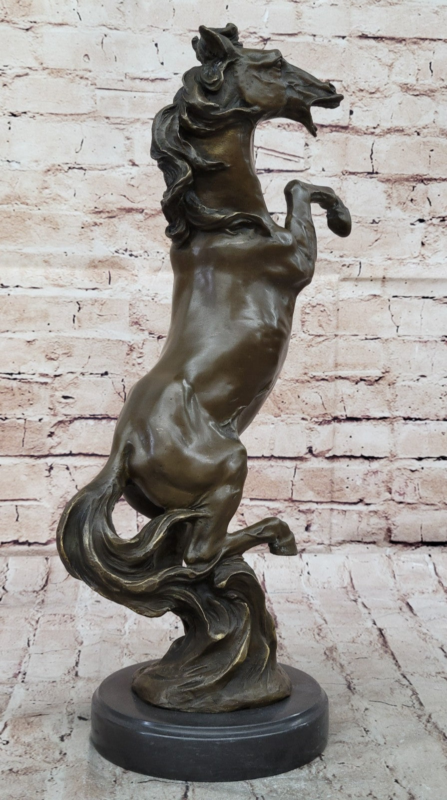 Rodeo Western Rearing Horse Farm Ranch Bronze Marble Statue Art Sculpture Gift