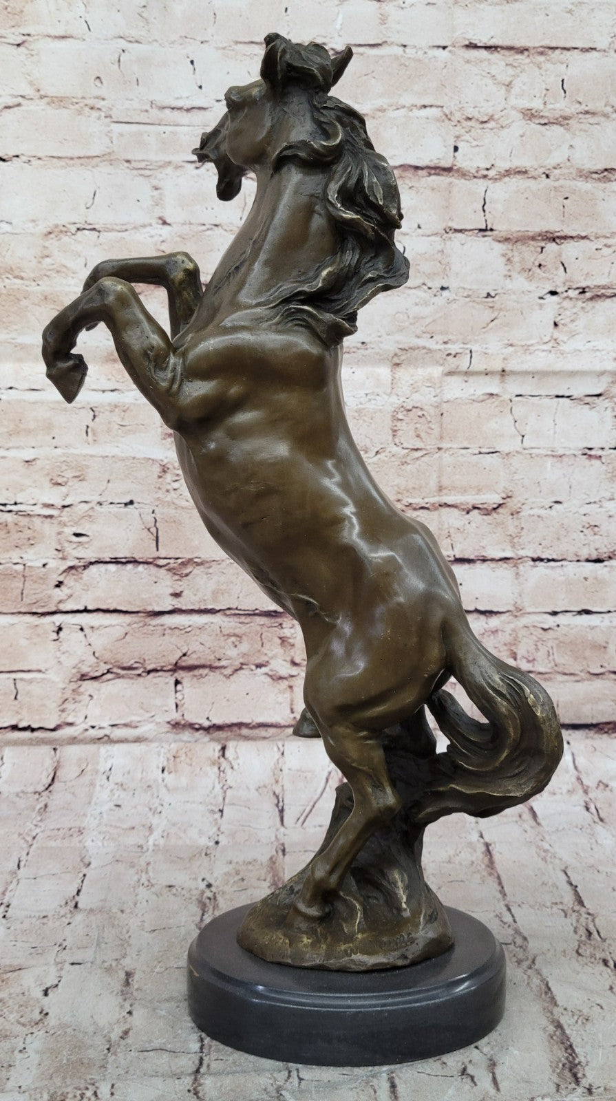 Rodeo Western Rearing Horse Farm Ranch Bronze Marble Statue Art Sculpture Gift