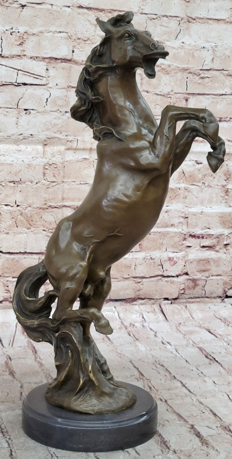 Rodeo Western Rearing Horse Farm Ranch Bronze Marble Statue Art Sculpture Gift
