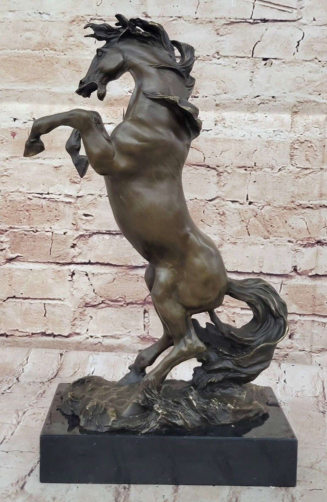 Rodeo Western Rearing Horse Farm Ranch Bronze Marble Statue Art Sculpture SALE