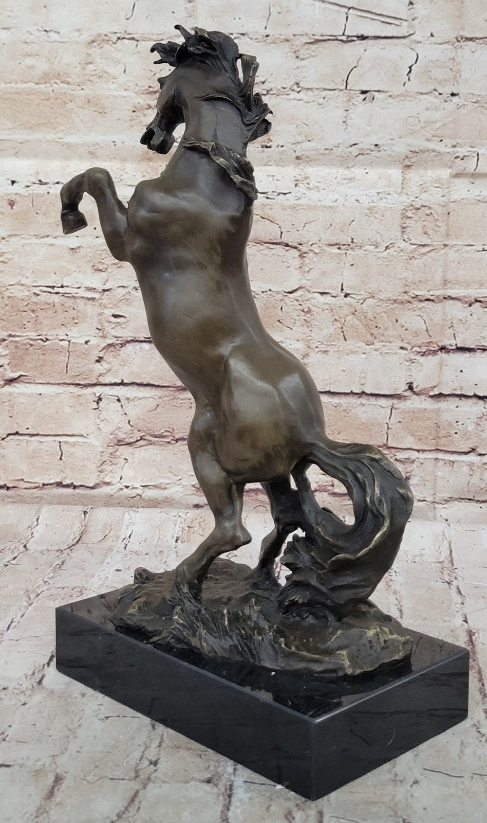 Rodeo Western Rearing Horse Farm Ranch Bronze Marble Statue Art Sculpture SALE
