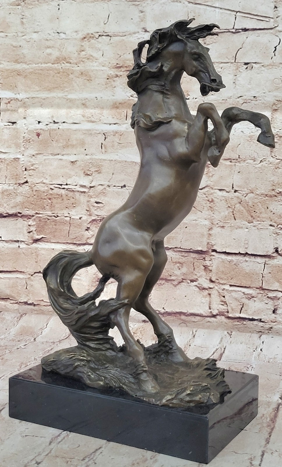 Rodeo Western Rearing Horse Farm Ranch Bronze Marble Statue Art Sculpture SALE