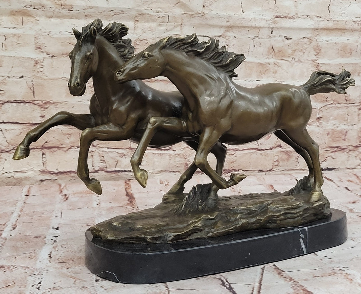 Elegant Thoroughbred Horses Kentucky Equestrian Farm Art Bronze Marble Statue