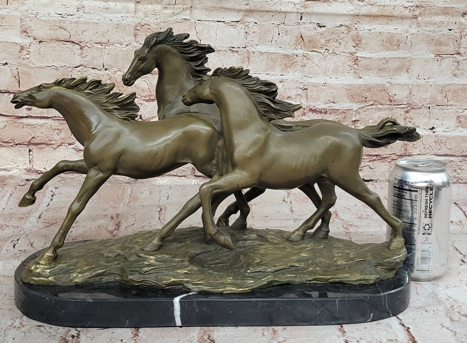 Art Deco 3 Wild Horses Running Bronze Sculpture – 26 LBS Masterpiece Figurine SALE