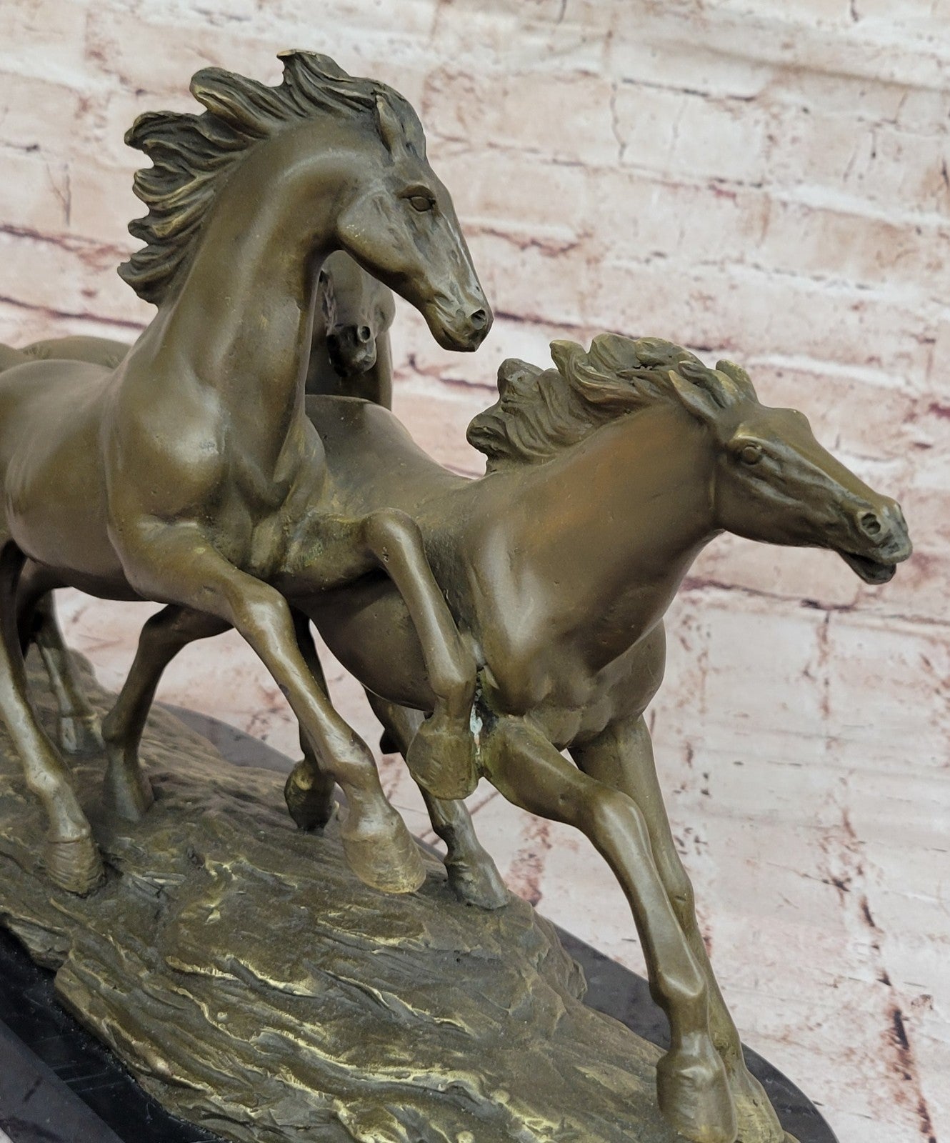 Art Deco 3 Wild Horses Running Bronze Sculpture – 26 LBS Masterpiece Figurine SALE