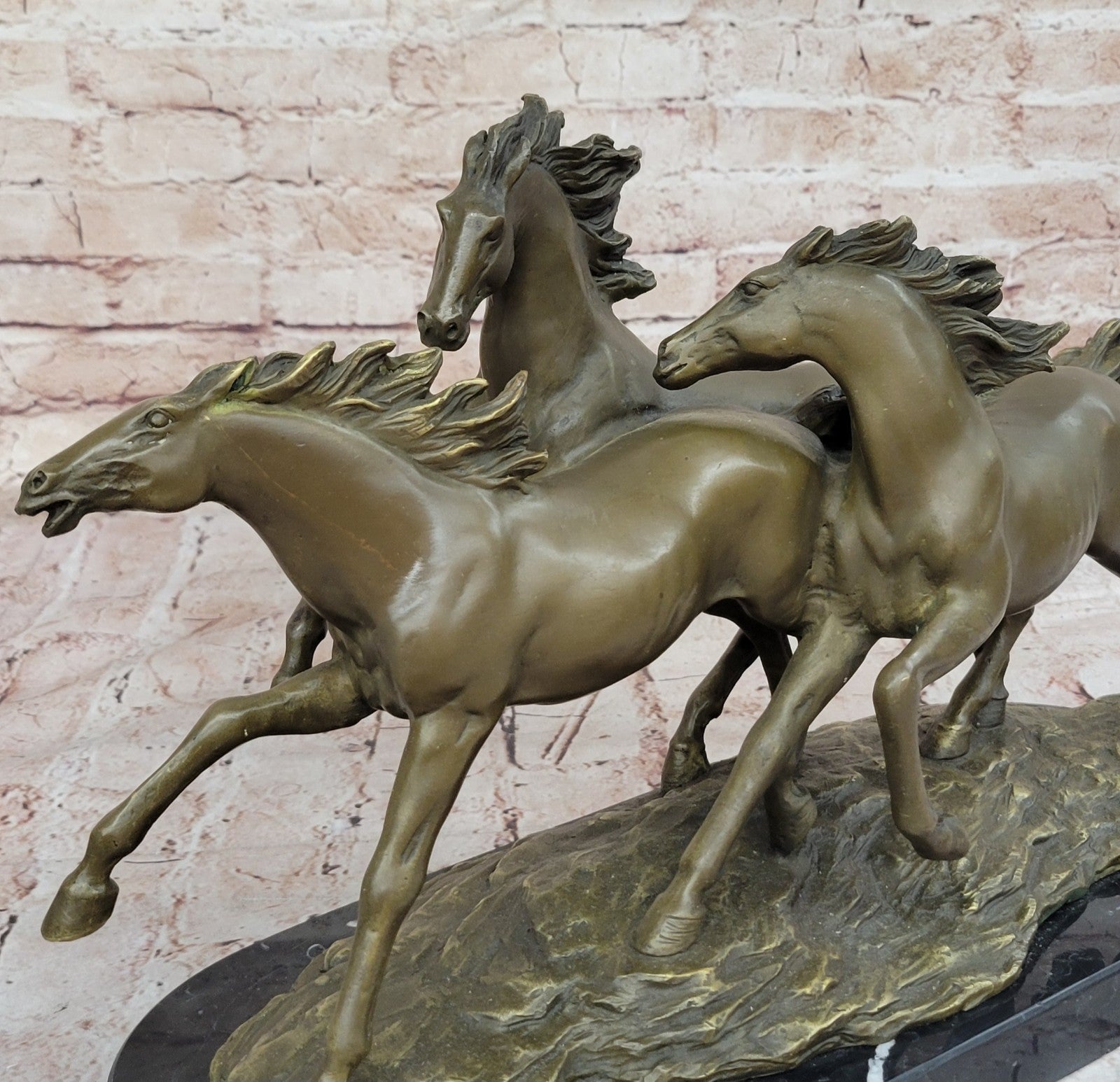 Art Deco 3 Wild Horses Running Bronze Sculpture – 26 LBS Masterpiece Figurine SALE