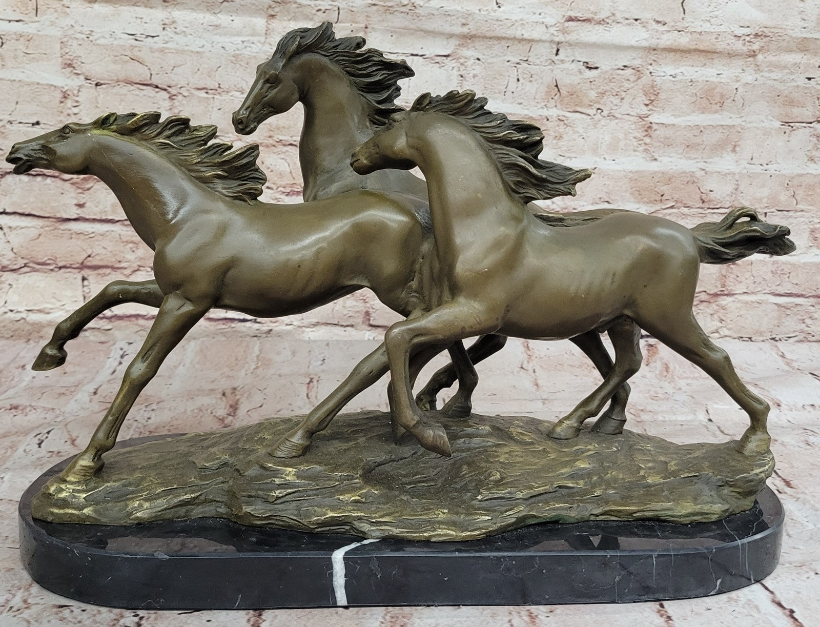 Art Deco 3 Wild Horses Running Bronze Masterpiece Sculpture 26 LBS Figurine SALE
