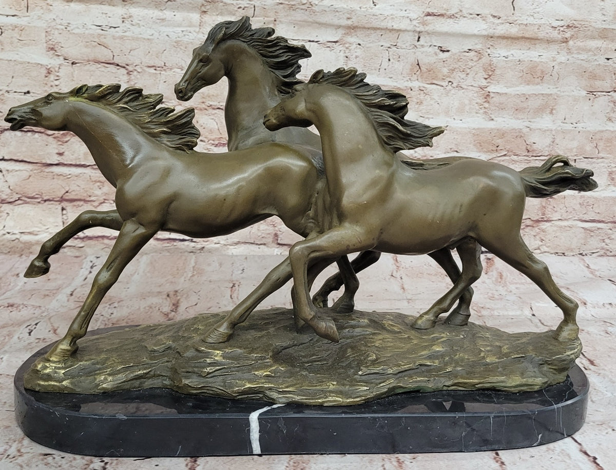 Art Deco 3 Wild Horses Running Bronze Masterpiece Sculpture 26 LBS Figurine SALE