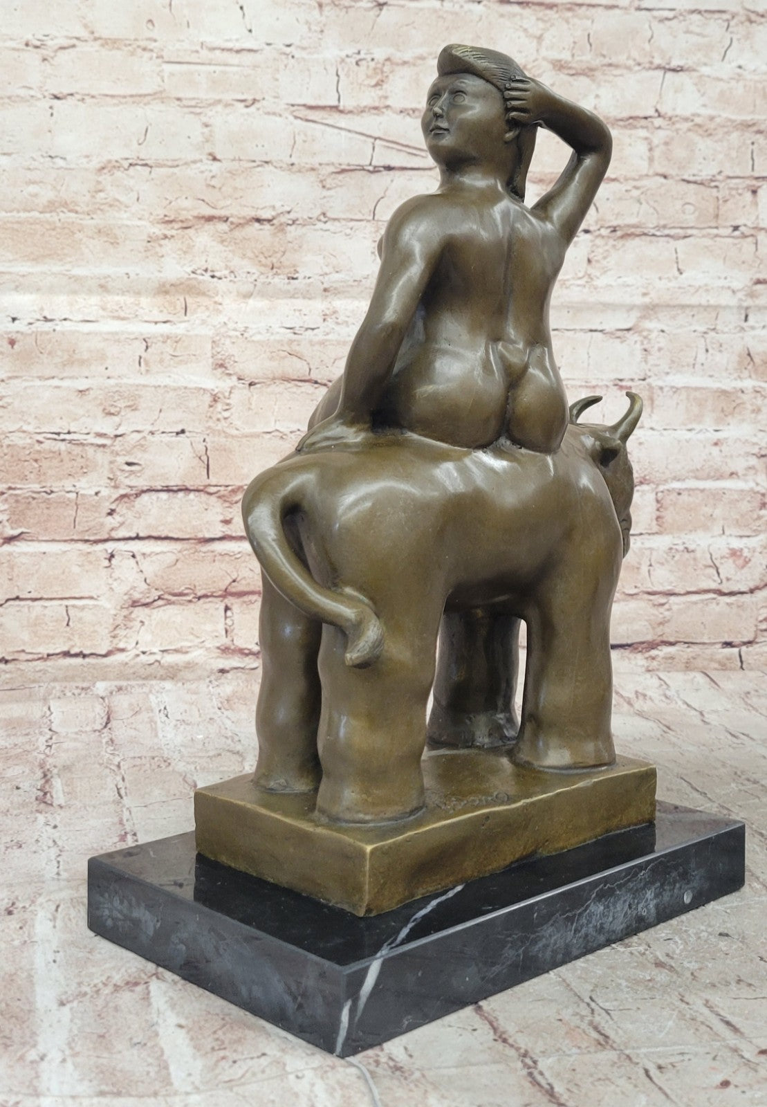 Handcrafted bronze sculpture SALE Art Modern Bull On Lady Nude Abstract Botero