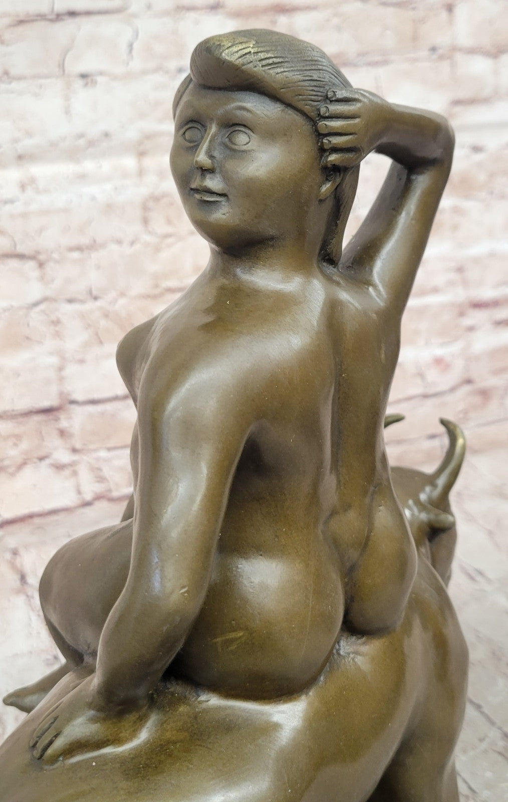 Handcrafted bronze sculpture SALE Art Modern Bull On Lady Nude Abstract Botero