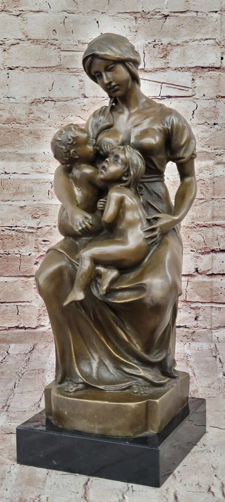 Mother with Baby Child Bronze Mid-Century Figurine Sculpture Signed Artwork