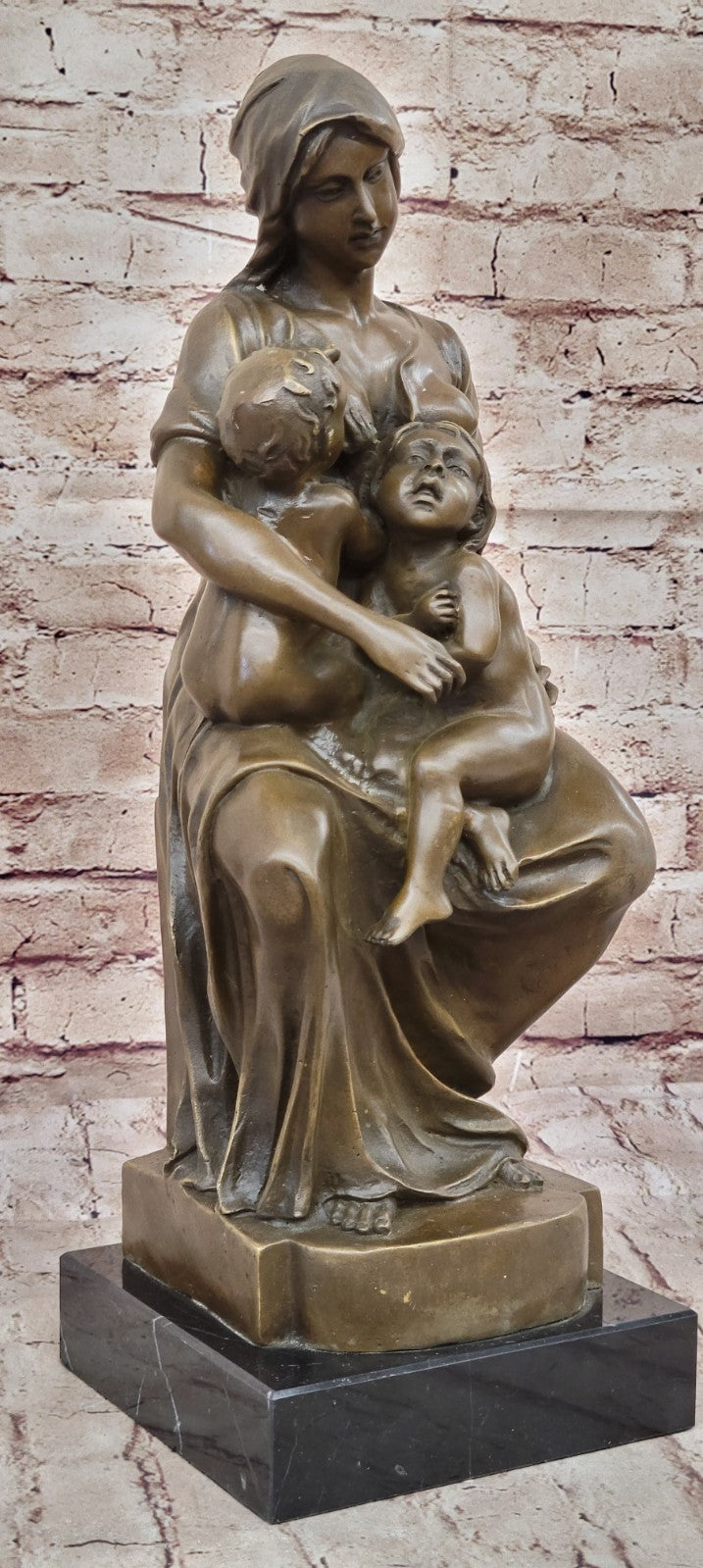 Mother with Baby Child Bronze Mid-Century Figurine Sculpture Signed Artwork