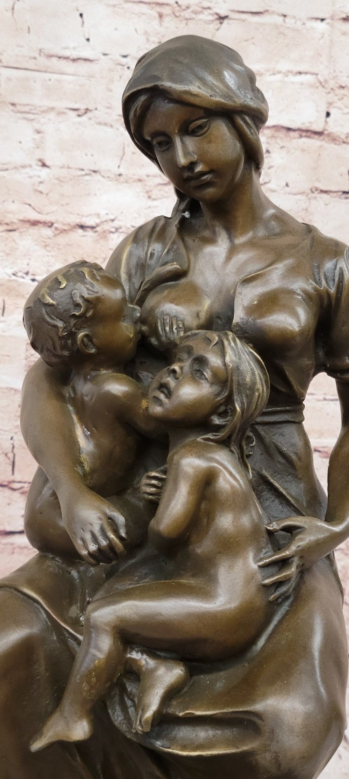 Mother with Baby Child Bronze Mid-Century Figurine Sculpture Signed Artwork