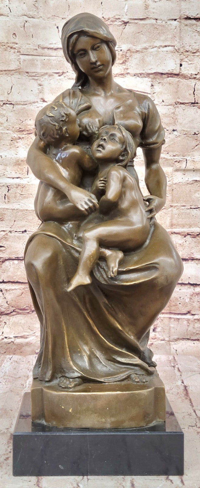 Mother with Baby Child Bronze Mid-Century Figurine Sculpture Signed Artwork