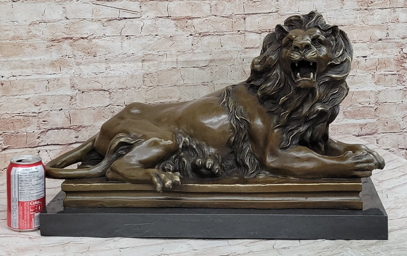 Massive 80 LBS Lion Bronze Statue - Handmade Mantle Fireplace Wildlife Decor