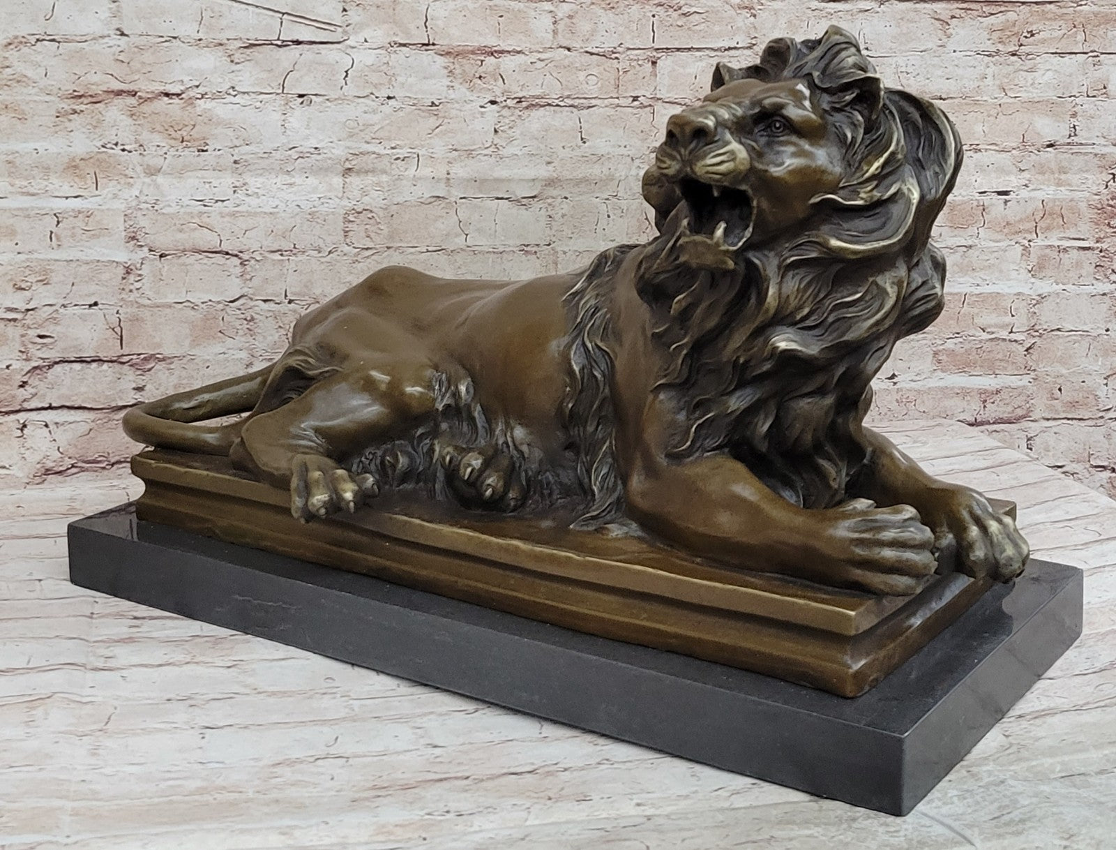 Massive 80 LBS Lion Bronze Statue - Handmade Mantle Fireplace Wildlife Decor