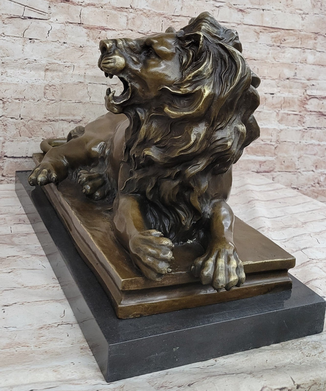 Massive 80 LBS Lion Bronze Statue - Handmade Mantle Fireplace Wildlife Decor