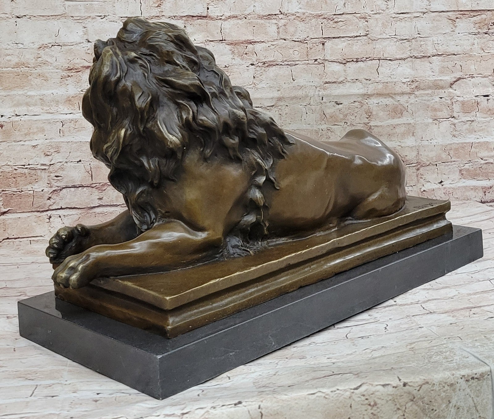 Massive 80 LBS Lion Bronze Statue - Handmade Mantle Fireplace Wildlife Decor