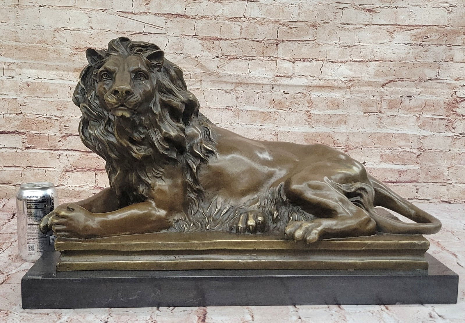 Exquisite Library Wildlife: Massive Lion Bronze Statue for Mantle Decor Hand Made
