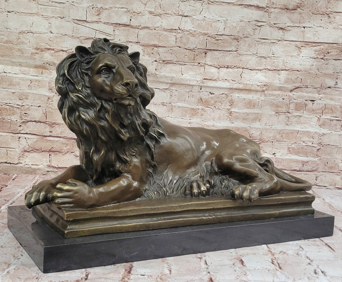 Exquisite Library Wildlife: Massive Lion Bronze Statue for Mantle Decor Hand Made