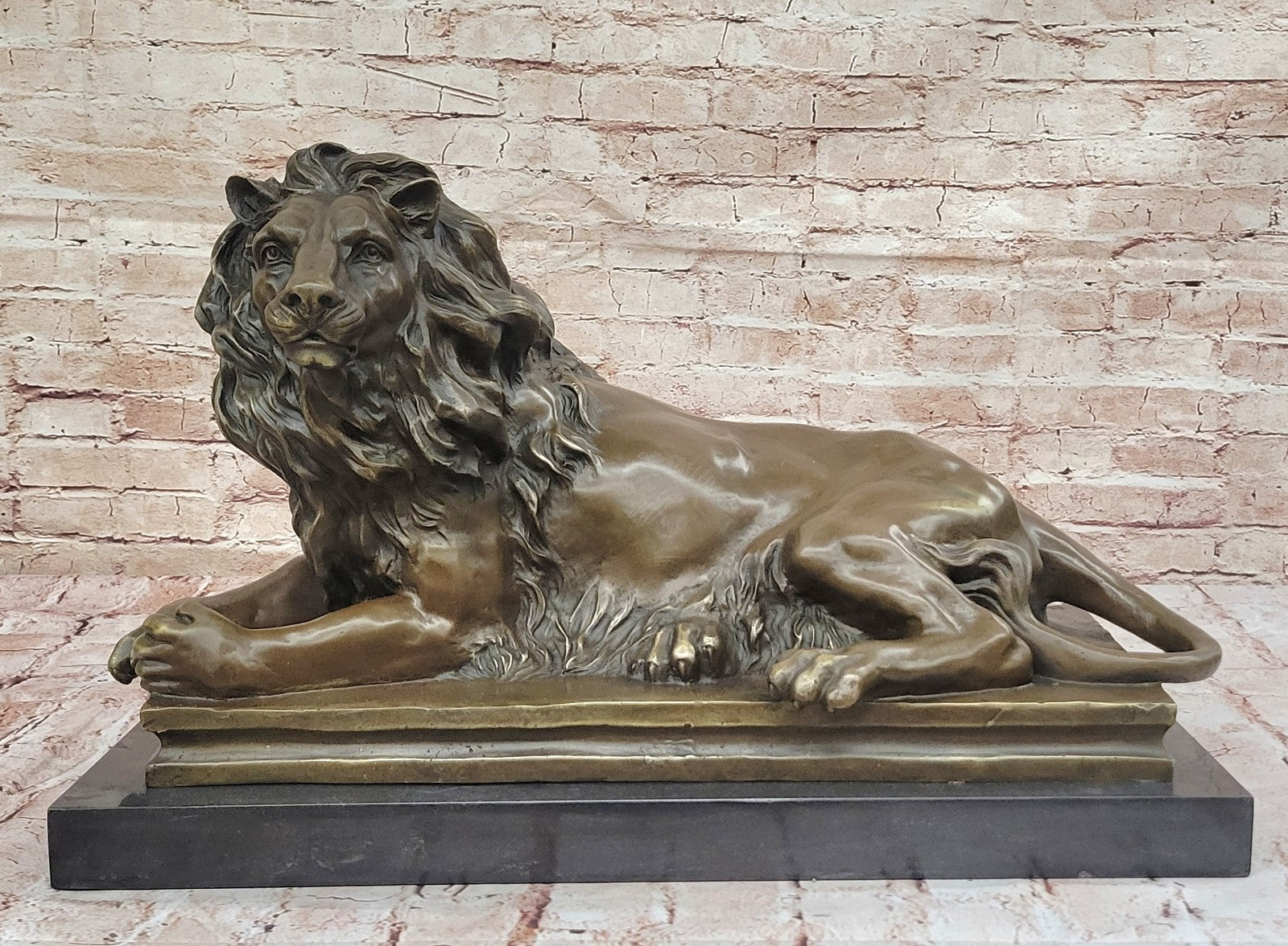 Exquisite Library Wildlife: Massive Lion Bronze Statue for Mantle Decor Hand Made