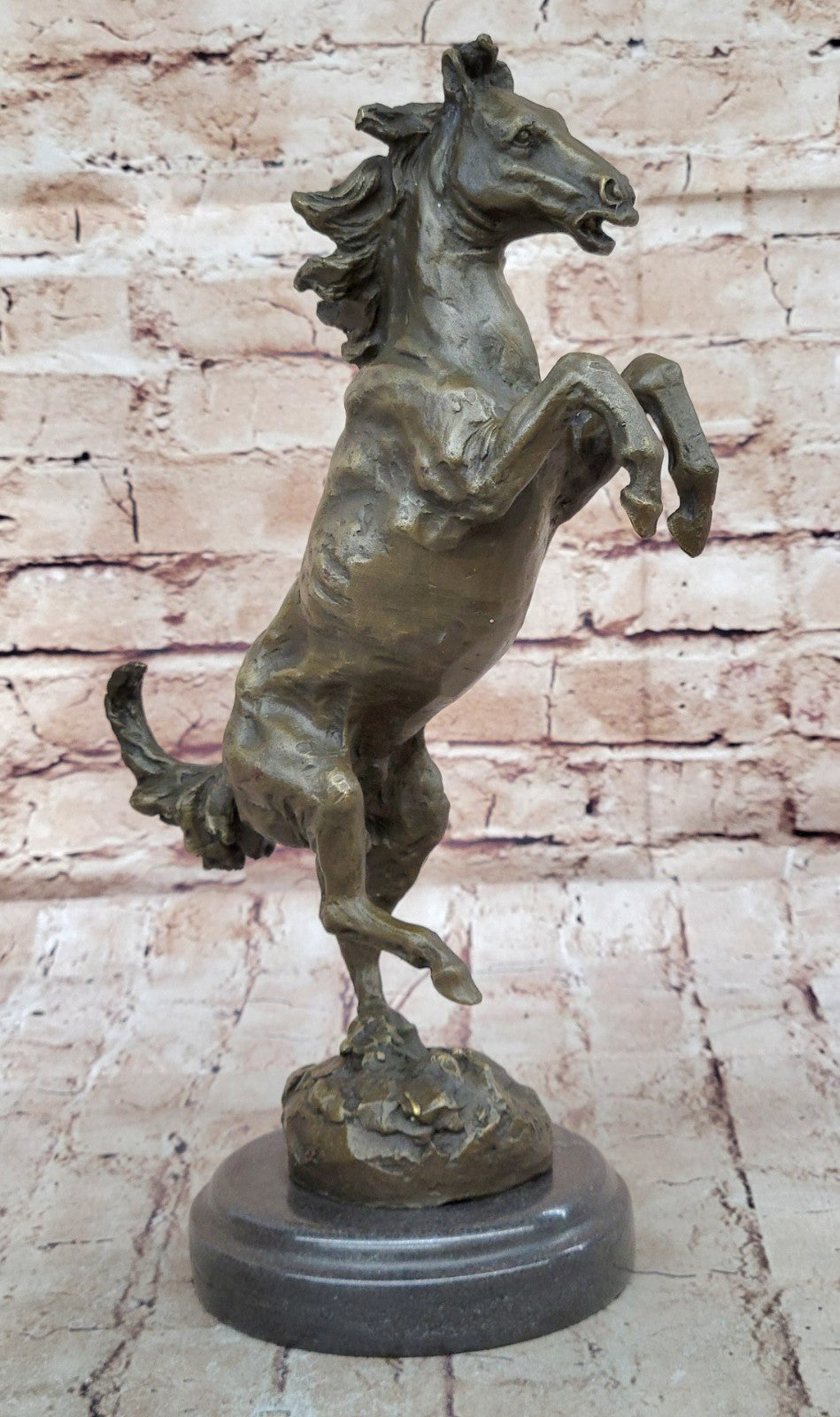Signed Art Deco Rearing Horse Bronze Sculpture Marble Base Statue Lost Wax