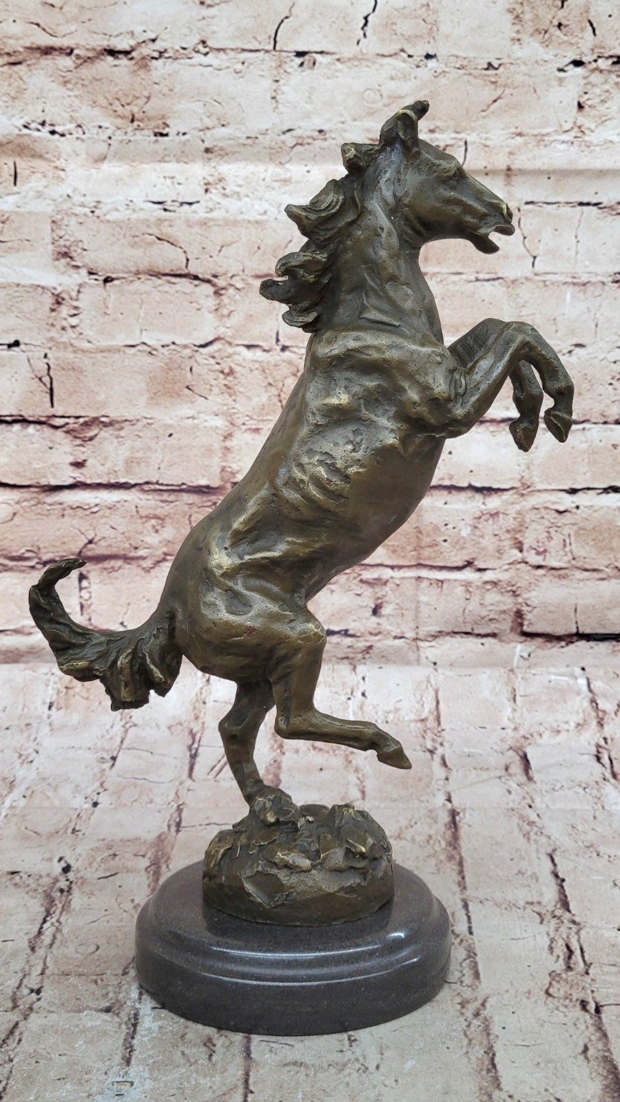 Signed Art Deco Rearing Horse Bronze Sculpture Marble Base Statue Lost Wax
