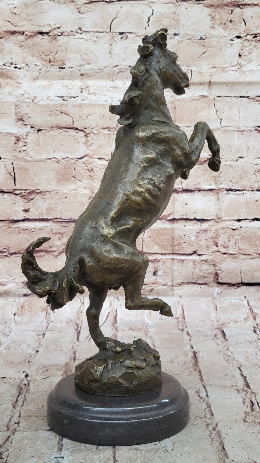 Signed Art Deco Rearing Horse Bronze Sculpture Marble Base Statue Lost Wax