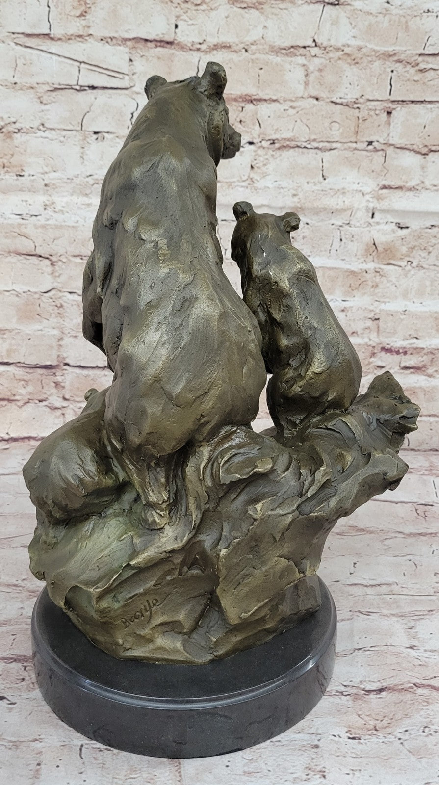 Western Antoine Barye Art Charles Bear Mother Cub Bronze Statue Sculpture Decor