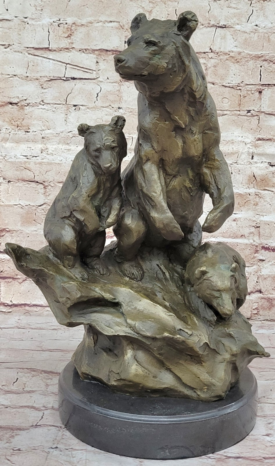 Western Antoine Barye Art Charles Bear Mother Cub Bronze Statue Sculpture Decor