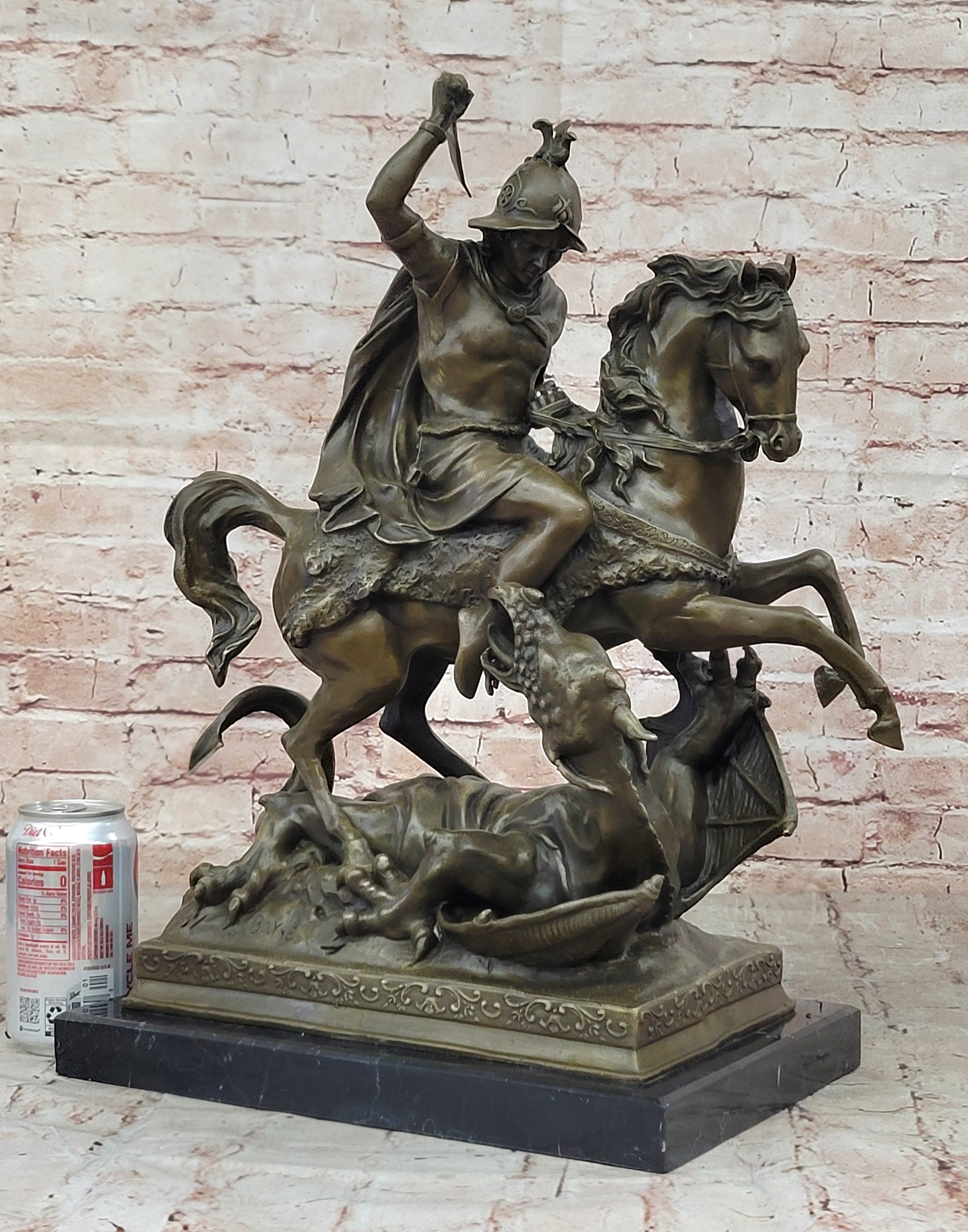 Signed Saint George killing Dragon Bronze Sculpture Art Statue Figurine Figure